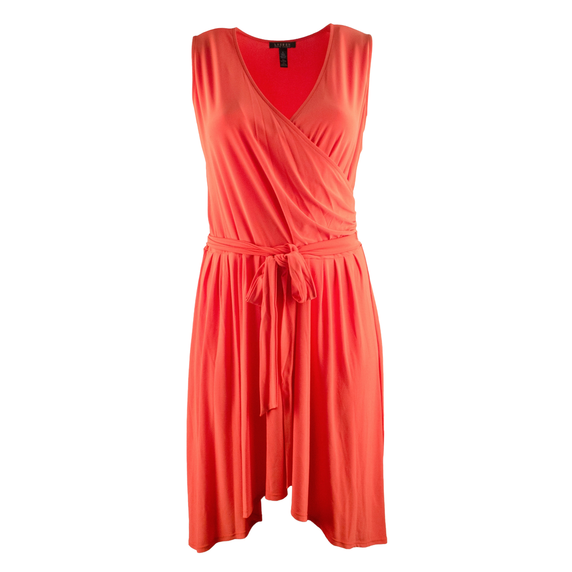 Lauren Ralph Lauren Women's Plus Size Sleeveless Belted Surplice Dress-To-3x